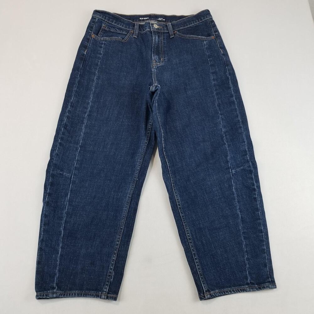 Old Navy Jeans Womens 12 Blue High Rise Barrel Leg Baggy Denim Relaxed Crop
